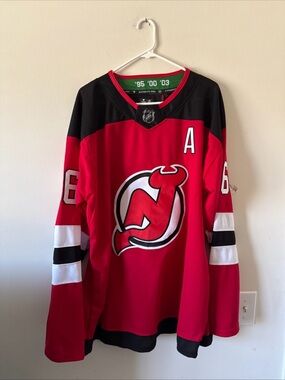 Fanatics New Jersey Devils Red Black Hockey Jersey with White Accents